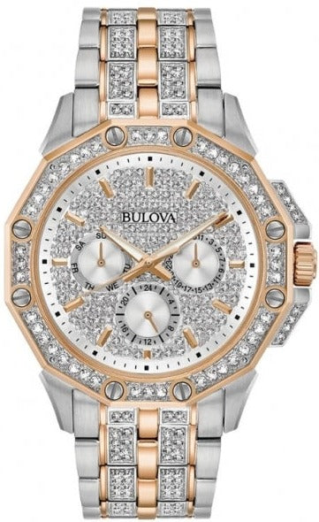 Bulova Octova Crystal Silver Dial Two Tone Steel Strap Watch for Men - 98C133 Buy Now By Bulova