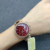 Michael Kors Parker Chronograph Red Dial Rose Gold Steel Strap Watch For Women - MK6106 Buy Now By Michael Kors