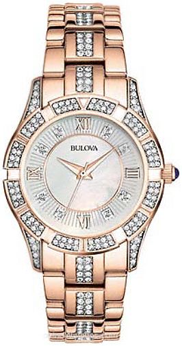 Bulova Crystal Mother of Pearl Dial Rose Gold Steel Strap Watch for Women - 98L197 Buy Now By Bulova