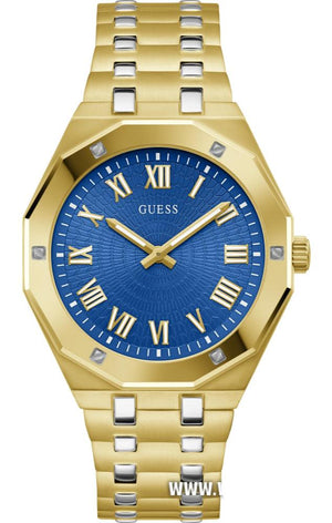 Guess Asset Quartz Blue Dial Gold Steel Strap Watch For Men - GW0575G6 Buy Now By Guess