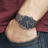 Emporio Armani Gianni Chronograph Black Dial Silver Steel Strap Watch For Men - AR80009 Buy Now By Emporio Armani