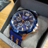 Guess Oasis Blue Dial Blue & Rose Gold Stainless Steel Strap Watch For Men - W0366G4 Buy Now By Guess