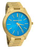 Michael Kors Slim Runway Blue Dial Gold Steel Strap Watch for Women - MK3265 Buy Now By Michael Kors
