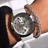 Guess Wanderlust Crystals Silver Dial White Rubber Strap Watch For Women - W1059L3 Buy Now By Guess