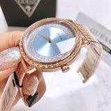 Guess Willow Crystal Blue Dial Rose Gold Mesh Bracelet Watch For Women - W0836L1 Buy Now By Guess