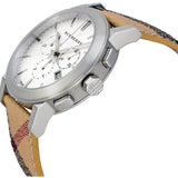 Burberry The City Chronograph White Dial Haymarket Leather Strap Watch For Men - BU9360 Buy Now By Burberry