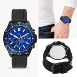 Fossil Garrett Chronograph Blue Dial Black Rubber Strap Watch for Men - FS5695 Buy Now By Fossil