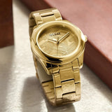 Guess Cubed Analog Gold Dial Gold Steel Strap Watch For Women - GW0606L2 Buy Now By Guess