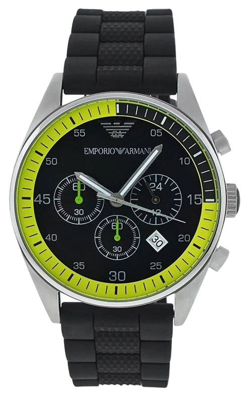 Emporio Armani Chronograph Black Dial Black Rubber Strap Watch For Men - AR5865 Buy Now By Emporio Armani