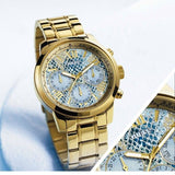 Guess Mini Sunrise Quartz Blue Dial Gold Steel Strap Watch For Women - W0448L6 Buy Now By Guess