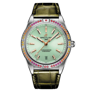 Breitling Chronomat Automatic 36 South Sea Green Dial Green Leather Strap Watch for Women - A10380611L1P1 Buy Now By Breitling