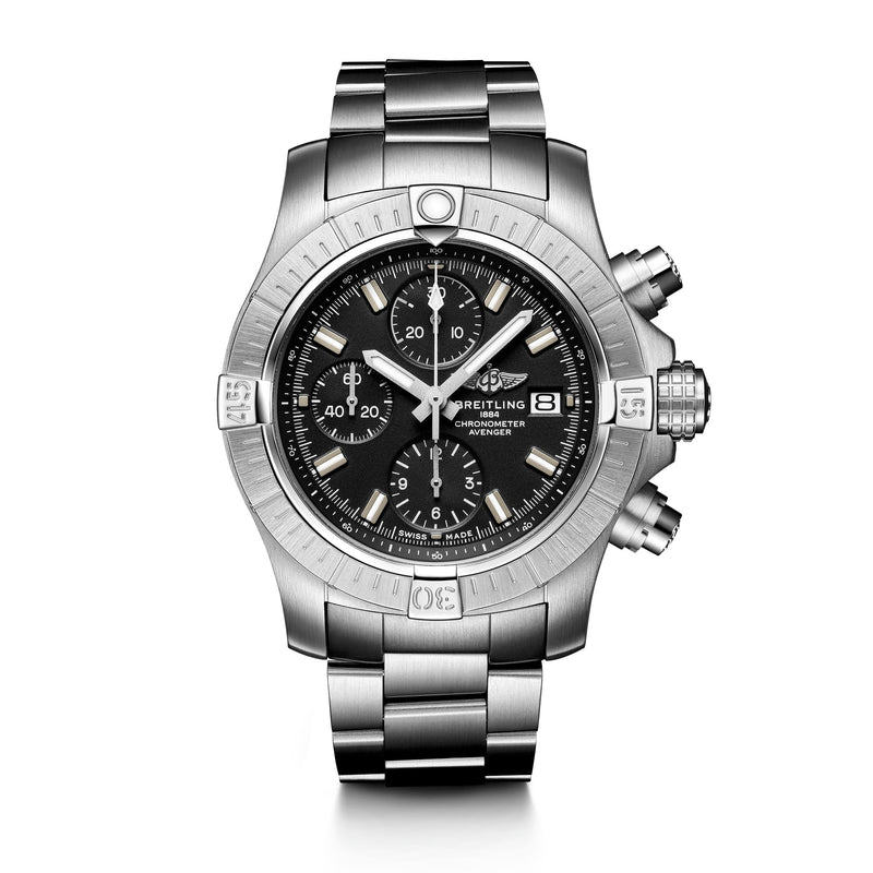 Breitling Avenger Chronograph 43 Black Dial Silver Steel Strap Watch for Men - A13385101B1A1 Buy Now By Breitling