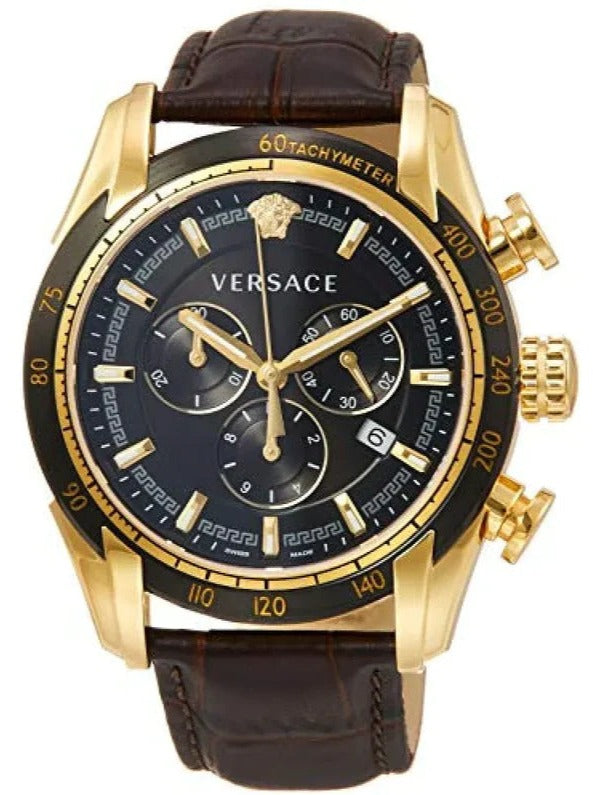 Versace V-Ray Chronograph Quartz Black Dial Brown Leather Strap Watch For Men - VEDB00318 Buy Now By Versace
