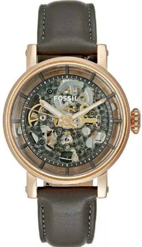 Fossil Boyfriend Automatic Skeleton Grey Dial Grey Leather Strap Watch for Women - ME3089 Buy Now By Fossil