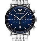 Emporio Armani Aviator Chronograph Blue Dial Silver Steel Strap Watch For Men - AR11238 Buy Now By Emporio Armani