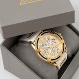 Guess Queen Quartz Gold Dial White Silicone Strap Watch For Women - GW0536L2 Buy Now By Guess