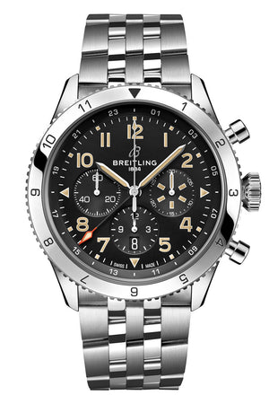 Breitling Super Avi B04 Chronograph GMT 46 P-51 Mustang Black Dial Silver Steel Strap Watch for Men - AB04453A1B1A1 Buy Now By Breitling