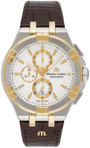 Maurice Lacroix Aikon Chronograph White Dial Brown Leather Strap Watch For Men - AI1018-PVY11-132-1 Buy Now By Maurice Lacroix