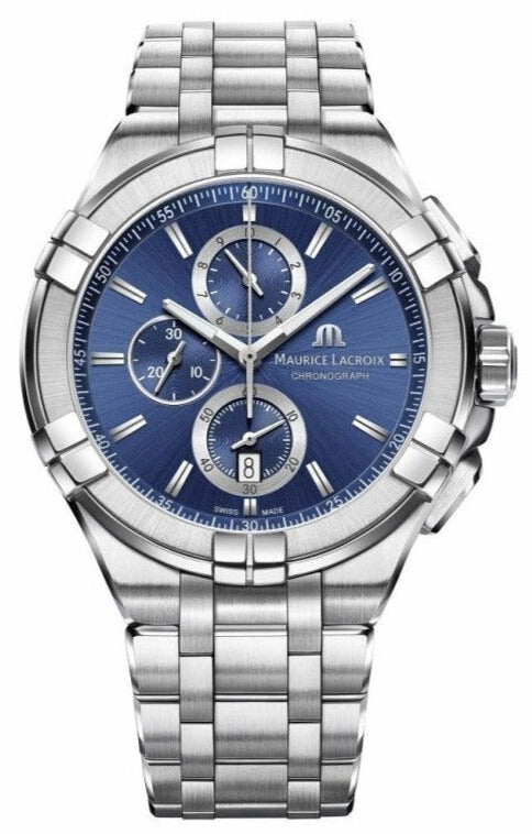 Maurice Lacroix Aikon Chronograph Blue Dial Silver Steel Strap Watch for Men - AI1018-SS002-430-1 Buy Now By Maurice Lacroix