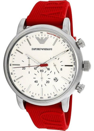 Emporio Armani Luigi Chronograph White Dial Red Rubber Strap Watch For Men - AR11021 Buy Now By Emporio Armani