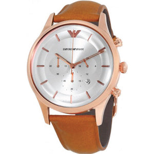 Emporio Armani Quartz Silver Dial Brown Leather Strap Watch For Men - AR11043 Buy Now By Emporio Armani