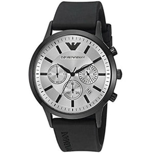 Emporio Armani Chronograph Quartz Silver Dial Black Rubber Strap Watch For Men - AR11048 Buy Now By Emporio Armani