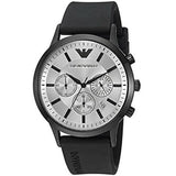 Emporio Armani Chronograph Quartz Silver Dial Black Rubber Strap Watch For Men - AR11048 Buy Now By Emporio Armani