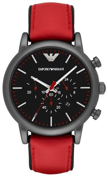 Emporio Armani Luigi Chronograph Black Dial Red Leather Strap Watch For Men - AR1971 Buy Now By Emporio Armani