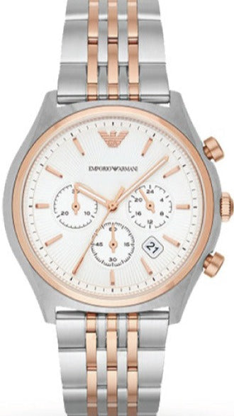 Emporio Armani Zeta Chronograph Quartz White Dial Two Tone Steel Strap Watch For Men - AR1998 Buy Now By Emporio Armani