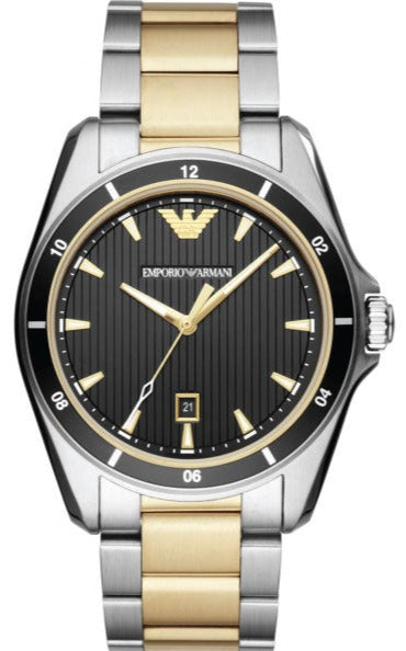 Emporio Armani Quartz Black Dial Two Tone Steel Strap Watch For Men - AR80017 Buy Now By Emporio Armani