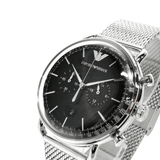 Emporio Armani Chronograph Black Dial Silver Mesh Bracelet Watch For Men - AR11104 Buy Now By Emporio Armani