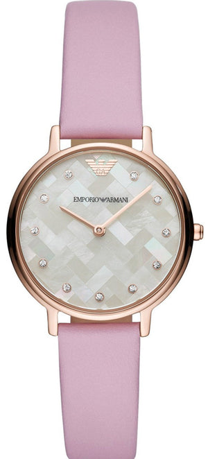 Emporio Armani Kappa Mother Of Pearl White Dial Pink Leather Strap Watch For Women - AR11130 Buy Now By Emporio Armani