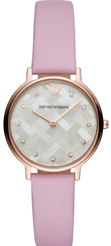 Emporio Armani Kappa Mother Of Pearl White Dial Pink Leather Strap Watch For Women - AR11130 Buy Now By Emporio Armani