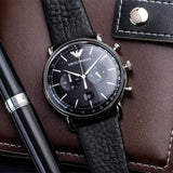 Emporio Armani Aviator Chronograph Black Dial Black Leather Strap Watch For Men - AR11143 Buy Now By Emporio Armani