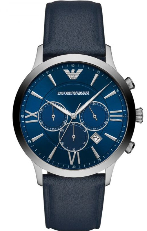 Emporio Armani Giovanni T Bar Chronograph Quartz Blue Dial Blue Leather Strap Watch For Men - AR11226 Buy Now By Emporio Armani