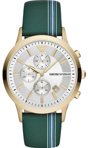 Emporio Armani Renato Chronograph Silver Dial Green Leather Strap Watch For Men - AR11233 Buy Now By Emporio Armani