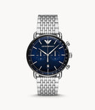 Emporio Armani Aviator Chronograph Blue Dial Silver Steel Strap Watch For Men - AR11238 Buy Now By Emporio Armani