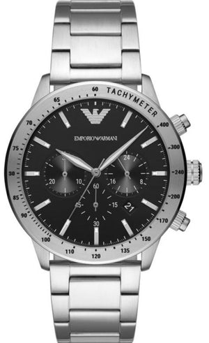 Emporio Armani Mario Chronograph Black Dial Silver Steel Strap Watch For Men - AR11241 Buy Now By Emporio Armani