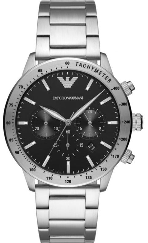 Emporio Armani Mario Chronograph Black Dial Silver Steel Strap Watch For Men - AR11241 Buy Now By Emporio Armani