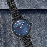 Emporio Armani Gianni T-Bar Quartz Black Mother of Pearl Dial Black Steel Strap Watch For Women - AR11268 Buy Now By Emporio Armani
