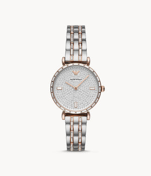 Emporio Armani Gianni T-Bar Silver Dial Two Tone Steel Strap Watch For Women - AR11293 Buy Now By Emporio Armani