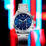 Emporio Armani Mario Chronograph Blue Dial Silver Steel Strap Watch For Men - AR11306 Buy Now By Emporio Armani