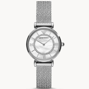 Emporio Armani Gianni T-Bar Quartz Mother of Pearl Dial Silver Mesh Bracelet Watch For Women - AR11319 Buy Now By Emporio Armani
