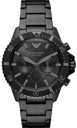 Emporio Armani Diver Chronograph Black Dial Black Steel Strap Watch For Men - AR11363 Buy Now By Emporio Armani
