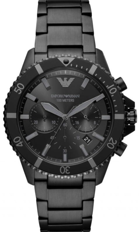 Emporio Armani Diver Chronograph Black Dial Black Steel Strap Watch For Men - AR11363 Buy Now By Emporio Armani