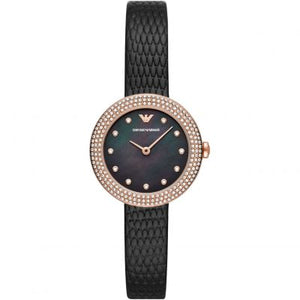 Emporio Armani Aviator Crystals Mother of Pearl Black Dial Black Silicon Strap Watch For Women - AR11373 Buy Now By Emporio Armani