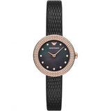 Emporio Armani Aviator Crystals Mother of Pearl Black Dial Black Silicon Strap Watch For Women - AR11373 Buy Now By Emporio Armani