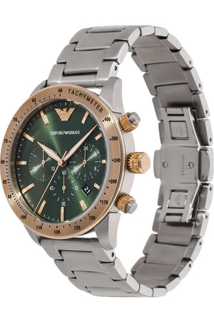 Emporio Armani Mario Chronograph Green Dial Silver Steel Strap Watch For Men - AR11454 Buy Now By Emporio Armani