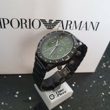 Emporio Armani Mario Chronograph Green Dial Black Steel Strap Watch For Men - AR11472 Buy Now By Emporio Armani