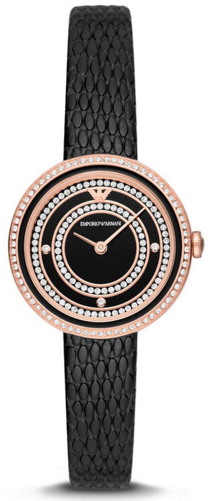 Emporio Armani Rosa Two Hand Black Dial Black Leather Strap Watch For Women - AR11493 Buy Now By Emporio Armani